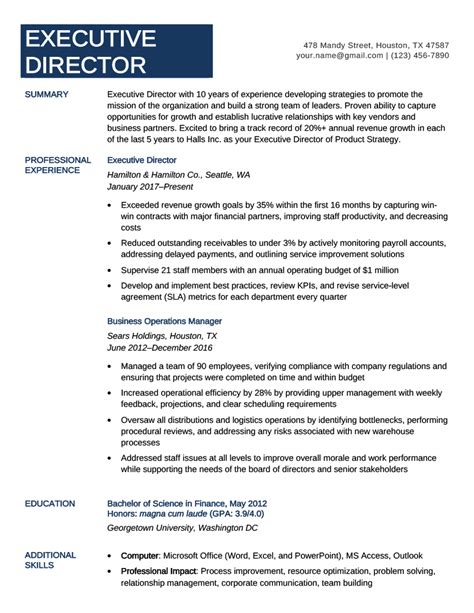 Resume cover letter executive director